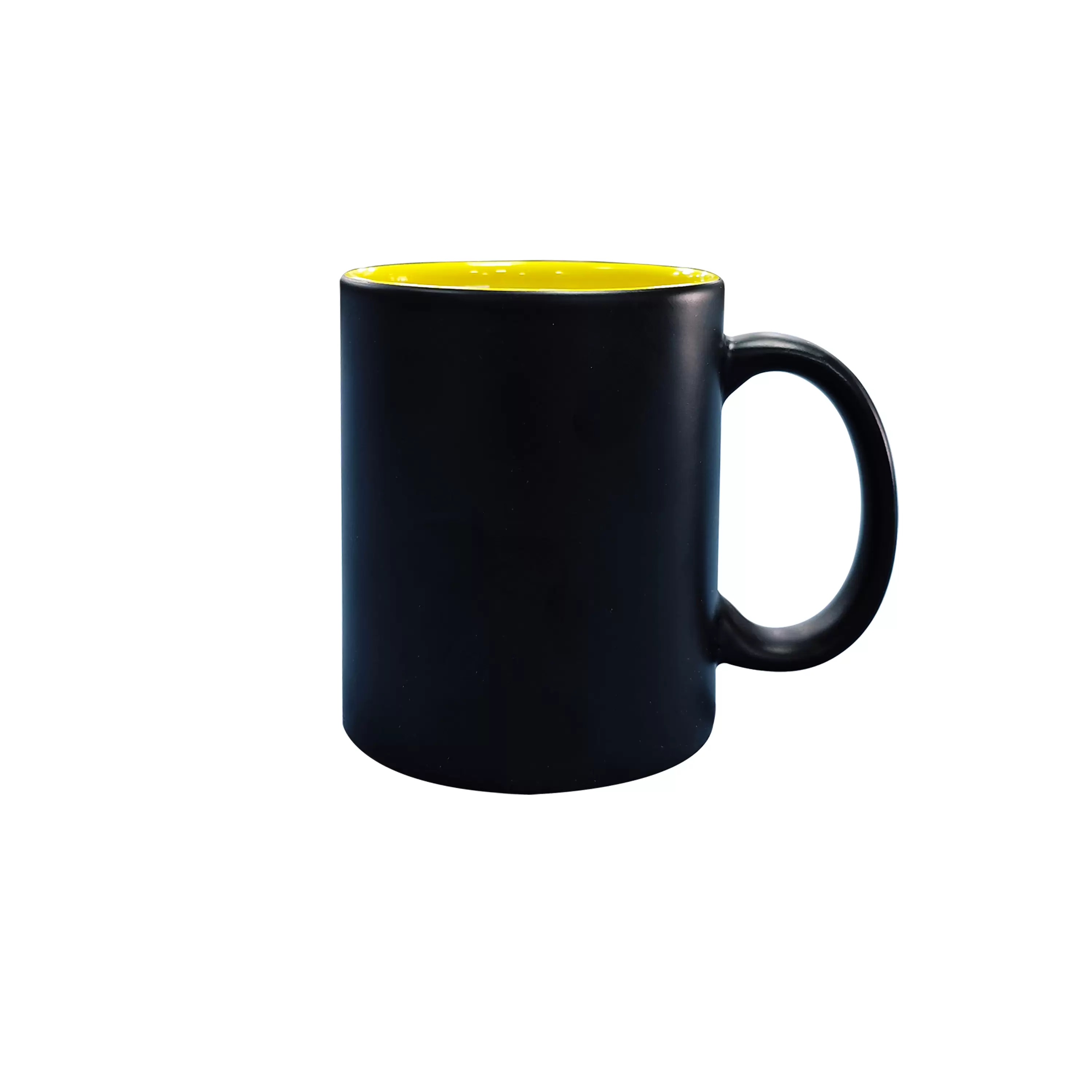 11oz yellow mug,outside matte black paint