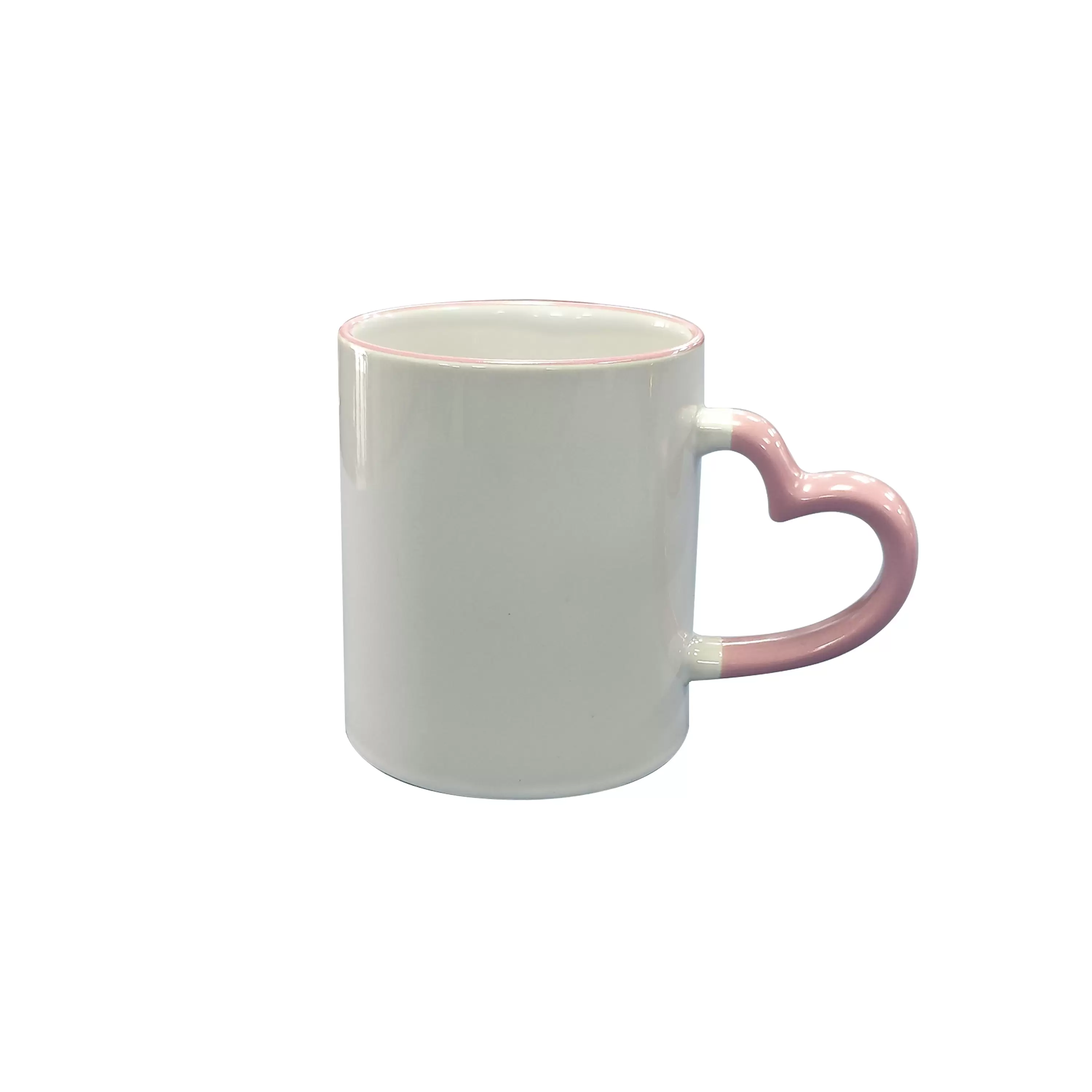 11oz heart handle, pink(Pantone508c)color rim+handle sublimation mug