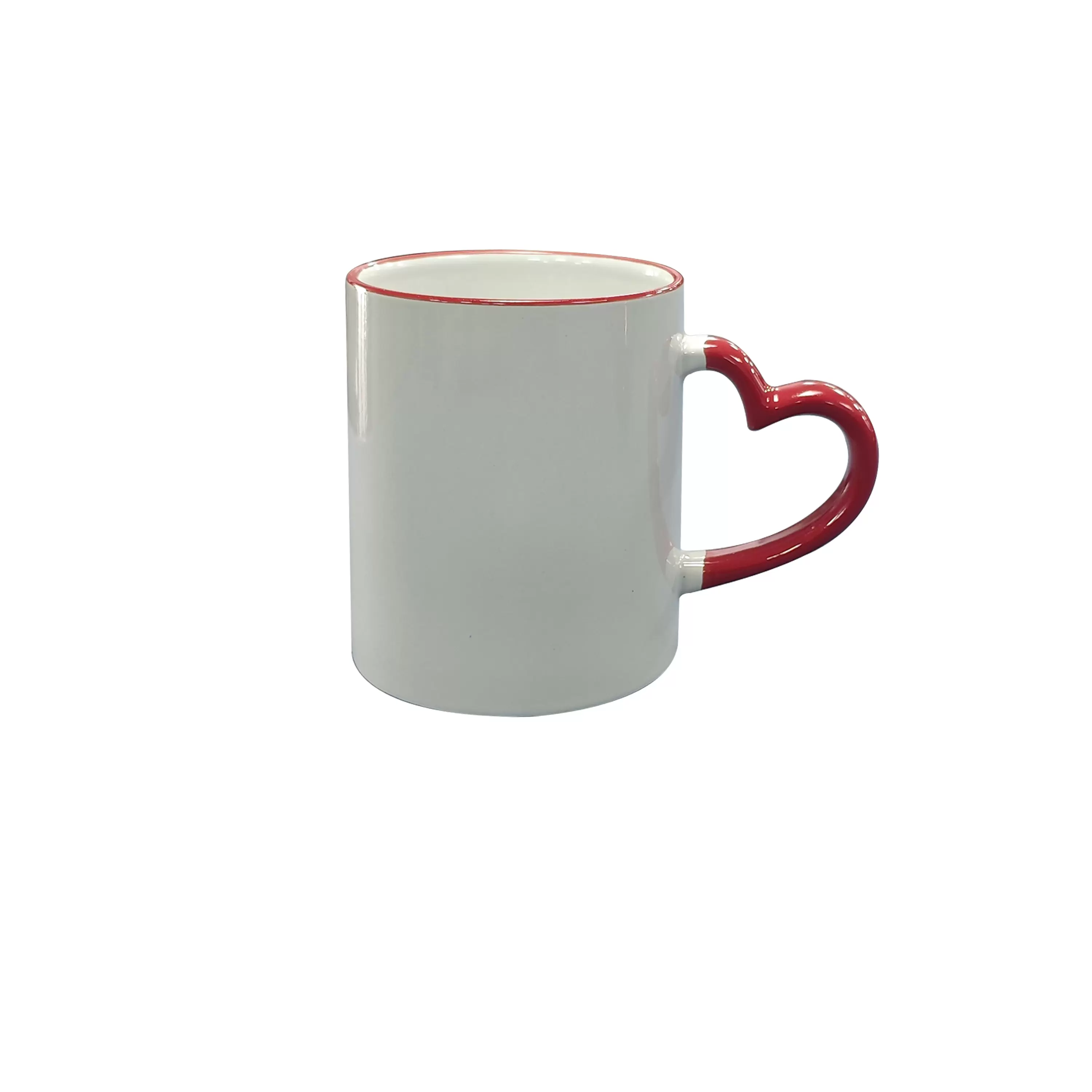 11oz heart handle, red (Pantone1795c)color rim+handle sublimation mug