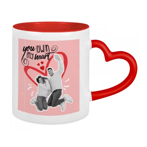11oz heart handle sublimation mug,red color in and red handle