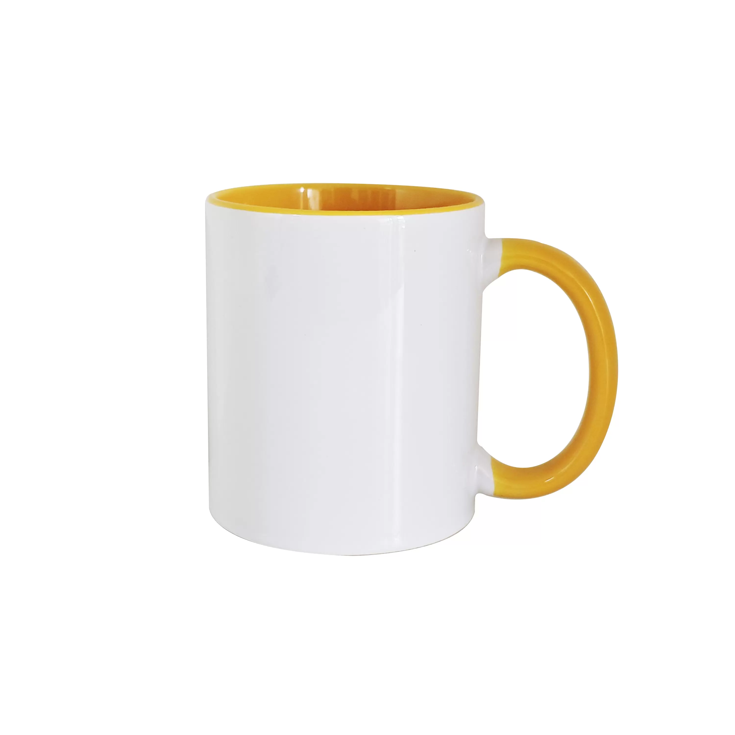 11oz sublimation mug,gold yellow color in and color handle