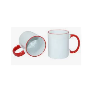11oz red( Pantone1795c)colored rim&handle mug