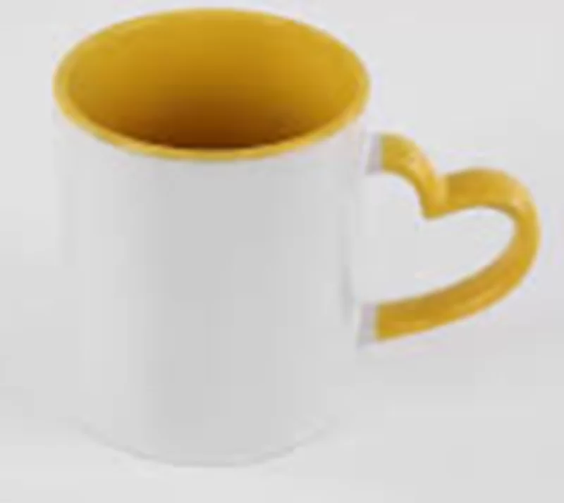 11oz heart handle mug,yellow(Pantone134c)rim,inside and handle