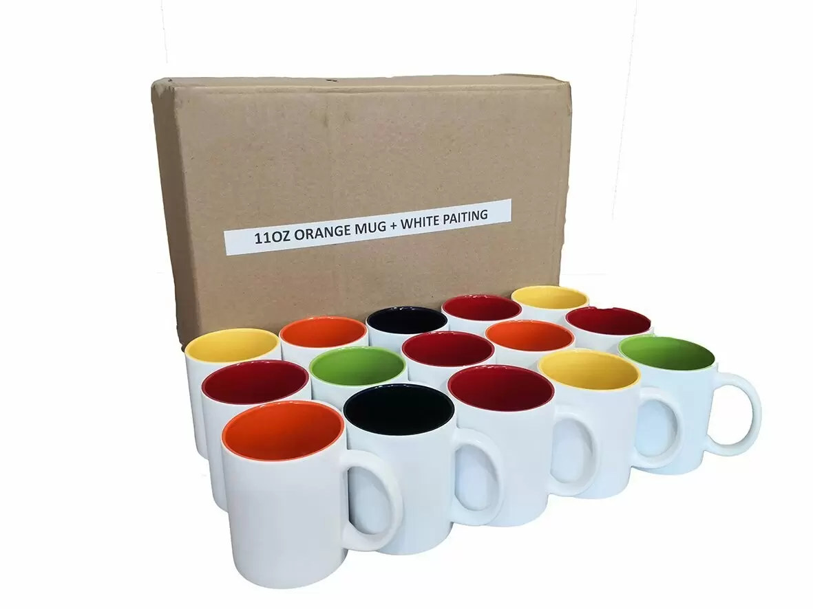11oz black mug ,outside matte white painted      